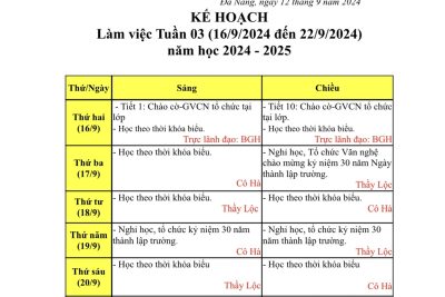 Lịch công tác tuần 3 năm học 2024-2025